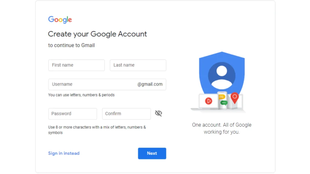 creating a Gmail account